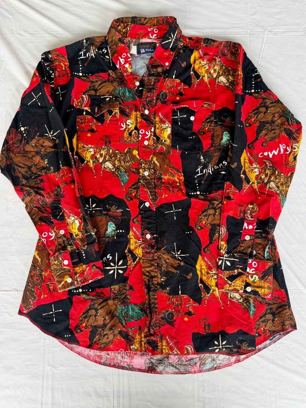 Panhandle Slim Vintage Cowboys and Indians Western Print Long Sleeve Shirt